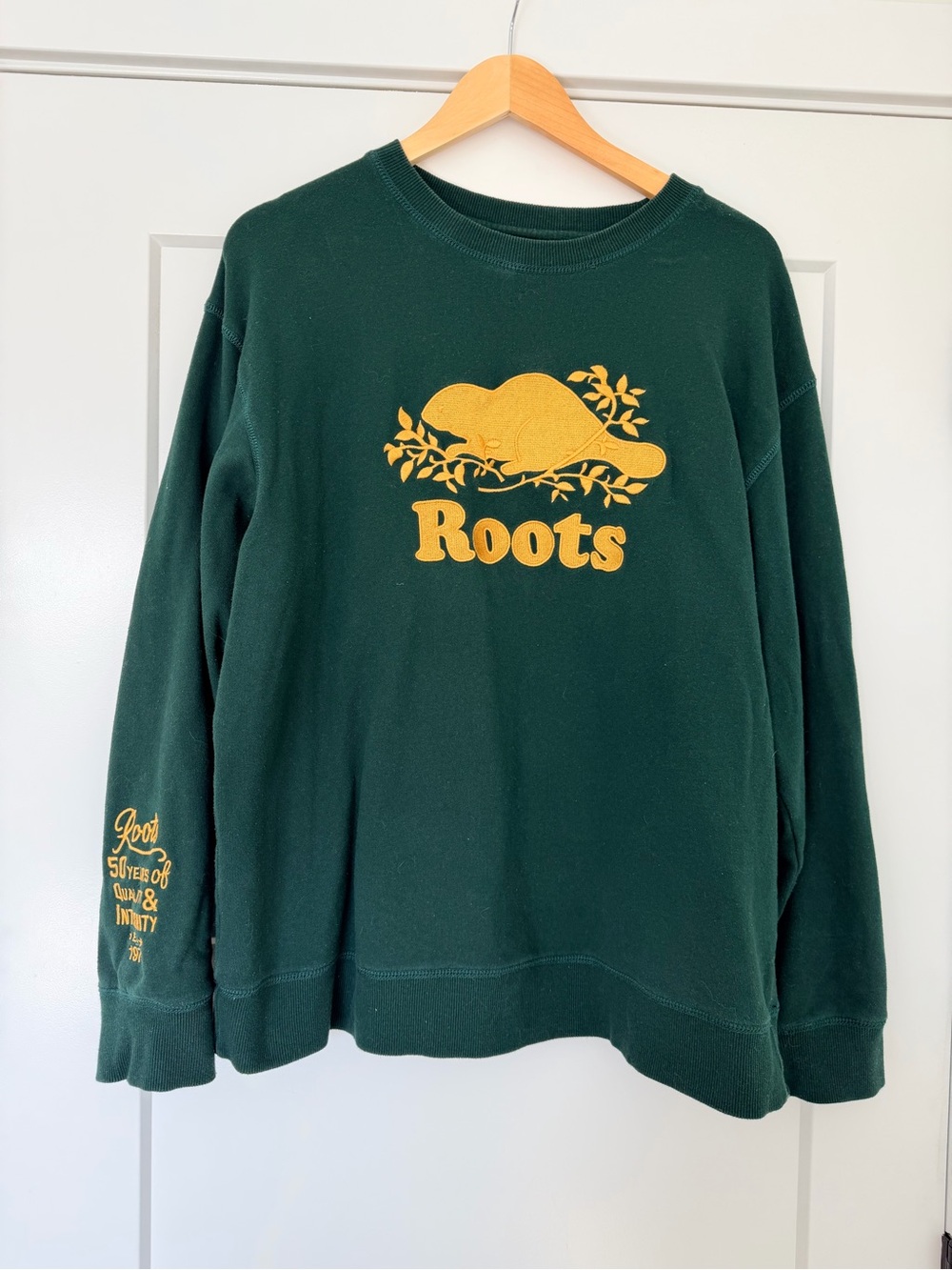 Roots Dark Green Crewneck Sweatshirt with Gold Logo